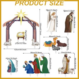 Shellwei 14pcs Large Christmas Outdoor Nativity Scene Set Multicolor Weatherproof Holy Family Outdoor Decorations Nativity Set Lawn Signs for Christmas Holiday Yard Home Decorations