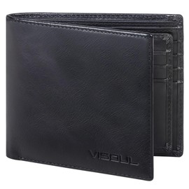 VISOUL Carbon Fiber Leather RFID Blocking Wallet Genuine Leather Wallet with 1 ID Window, 2 Cash Sleeves and 14 Credit Card Slots, Black RFID, black, RFID