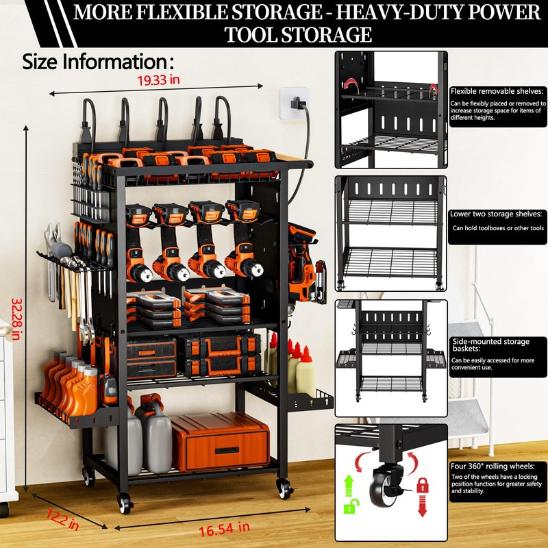 All-Metal Heavy-Duty Power Tool Organizer with Charging Station 8 AC