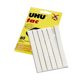 Uhu Tac Removable and Reusable Glue Pads for Fast & Cleanmounting, Non-Toxic, Ideal for Paper and Small Objects, 80 Tac Pads (99683),White (SAU99683)