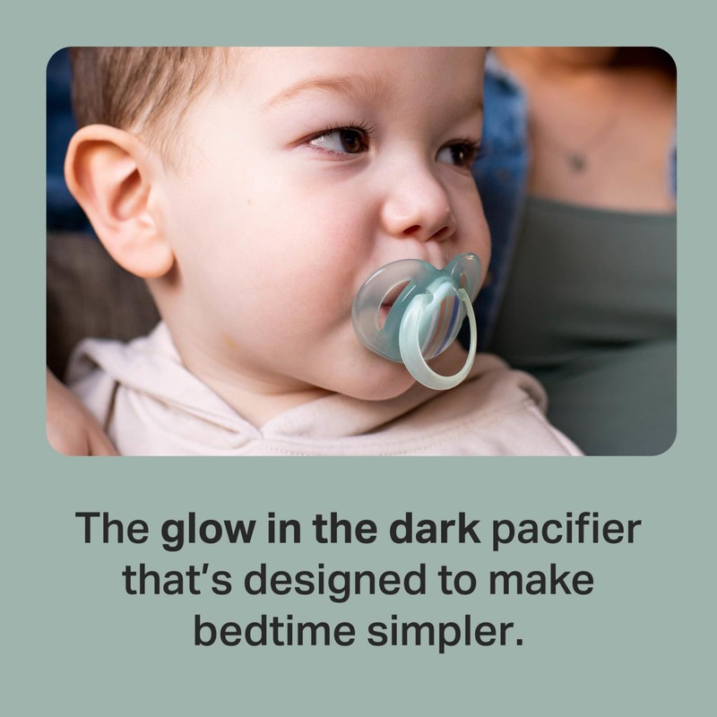 Tommee Tippee Night Time Pacifier, 6-18 Months, Symmetrical Silicone Baglet,