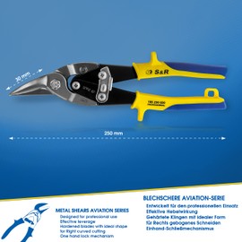 S&R Tin Snips Aviation 250mm, Made of Cr-Mo Steel, for Metal Sheets Cutting, Right Cut