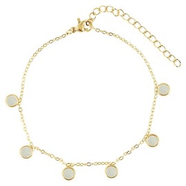 Akzent Fußkette Damen Edelstahl 19+5 cm verstellbar – Fußkettchen „Dar“ mit 6 Perlmutt-Anhängern, Ankerkette, silber- oder goldfarben