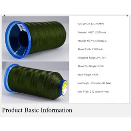 Selric [1700Yards / 26 Colors Available] Tex 70 Bonded Nylon Thread for Leather Sewing 210D/3 T70#69 Heavy Duty Upholstery Thread for Leather and Other Heavy Fabric （Olive Green）