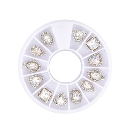 Beavorty Nail Art Rhinestones Gems Alloy Manicure Tool 12 Grids Turntable Shiny Crystal Nail Decor for Diy
