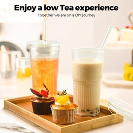 4PCS Glass Cups with Lids and Glass Straws, 20OZ Iced Coffee Cups, Home Essential and Coffee Bar Accessories Borosilicate Glass Tumblers with Lid and Straw for Beer, Cocktail, Tea and Latte, Clear