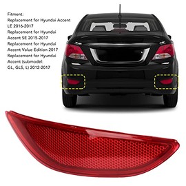 Rear Bumper Reflector for Accent LE SE Red Warning, Waterproof, Shock Replacement (Left: 924051R000)