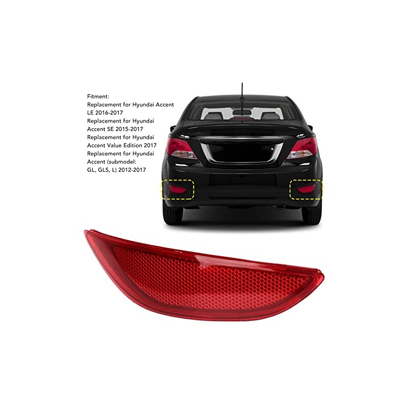 Rear Bumper Reflector for Accent LE SE Red Warning, Waterproof,