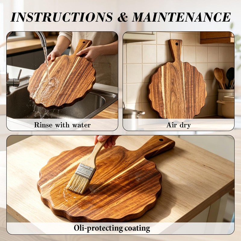 2Pcs Acacia Wood Scalloped Cutting Board with Handle Wooden Chopping