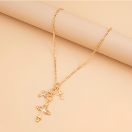 HETICA Elegant Gold Cross Pendant Necklace with Intricate Multiple Cross Charms for Women Fashion Jewelry Gift