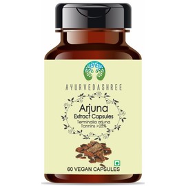 AYURVEDASHREE Arjuna Extract 500mg - 60 Vegetarian Capsules| |Terminalia Arjuna Tannis |All Natural | 100% Vegan | Gluten-Free | GMP Certified