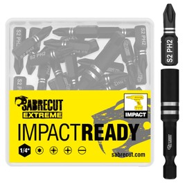 41 x SabreCut SCPA25_41PH 25mm PH2 Impact Screwdriver Driver Bits Set Single Ended Phillips No.2 Heavy Duty Including Bit Holder and Storage Box