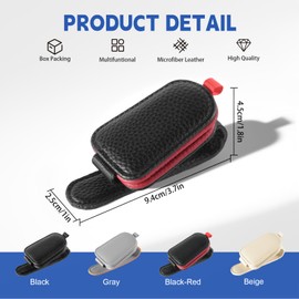 JUSTTOP 1Pack Sunglasses Holders for Car,Magnetic Leather Buckle Sun Visor Sunglass Clip,Ticket Card Clip Sunglasses Mount,Car Interior Accessories for Men and Women(Black-Red)