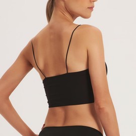 SilRiver Silk Satin Bralette Womens Triangle Bra Deep V Neck Croptops for Teens Wireless Bra Black