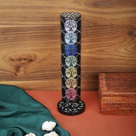 Ajuny Black Marble Soapstone Incense Stick Tower Burner 3x3x10.5 Inch Round Decorative Tree of Life Carving Design Tea Light Candle Holder for Home Office Fragrance Yoga Meditation Accessories