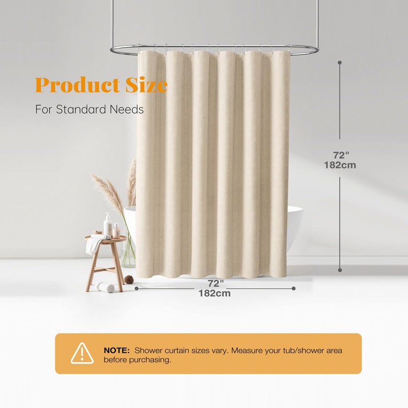 BTTN Cream Arch Textured Waterproof Fabric Shower Curtain Set, 72x72,