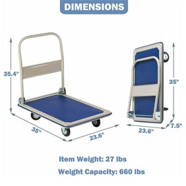 Folding Hand Truck Dolly Cart Heavy Duty with 4 Wheels 360 Degree Swivel Platform Truck for Loading Storage and Moving 660lbs