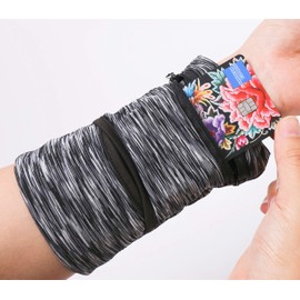 Wrist pouch, pocket Wallet with zippered for Running, Walking, Hiking, Cross-Fit and More (1 Pack) (Black,L)