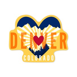 Lantern Press Sticker Denver, Colorado, Heart and Mountains, Die Cut Vinyl, (Waterproof Decal for Cars, Water Bottles, Laptops, Coolers), Small