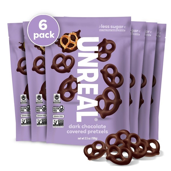 UNREAL Dark Chocolate Covered Pretzels, 7g Sugar, Chocalate Candy Treat