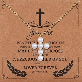 Pearl Cross Necklace for Women Dainty Charm Necklace Freshwater Baroque Pearl Necklaces Baptism Gifts for Chunky Big Cross Pearl Pendant Jewelry Christian Gifts for Women
