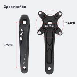 DJC MTB Crankset Square Tapered Hole 104BCD with Chainring 32 34 36 38T 170mm 175mm Bike Crankset Aluminum Black red (175mm Black, 32T)