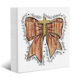 Fall Decorations for Home, Thankful Blessed Grateful Decor, Farmhouse Bedroom Dining Room Decor Rustic Wooden Box Block Plaque Wooden Box Sign for Desk Table Bookshelf Tabletop