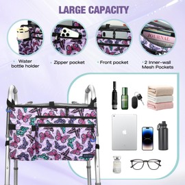ZHCHG Walker Bag with Cup Holder, Walker Accessories for Seniors Detachable, Foldable Walker Basket with Big Capacity, Best Gift- Purple (Not Fit Rollator Walkers)