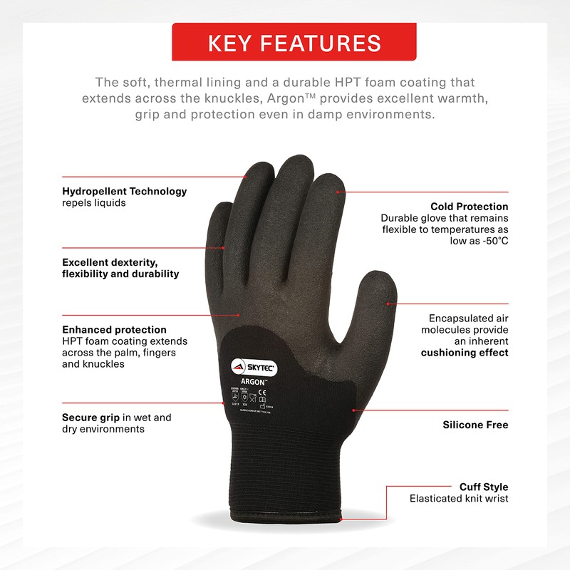 Skytec Pack of 1 Black Thermal Safety Work Gloves –