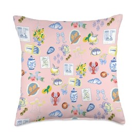 Italian Coastal Lemons and Sardines Rome Cocktails on Pink Throw Pillow