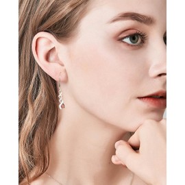 Qings January Birthstone Dangle Earrings - 925 Sterling Silver Cubic Zirconia Red Crystal Garnet January Infinity Gemstone Earrings Piercing Sparkling Jewelry for Women Girls Teens