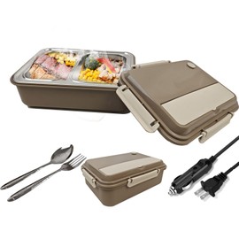 CMREOO - Fiambrera eléctrica para adultos, 12/24/110 V portátil con calefacción para coche/camión/oficina con tenedor y cuchara, fiambrera eléctrica para hombres y mujeres