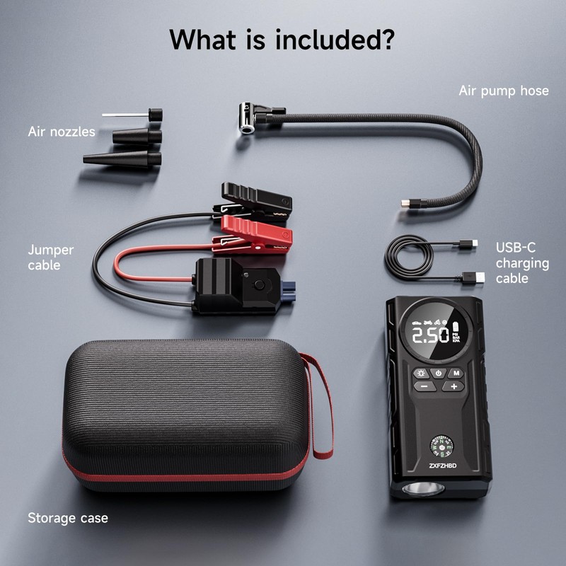 Portable Jump Starter Car Battery Booster with Air Compressor 12V