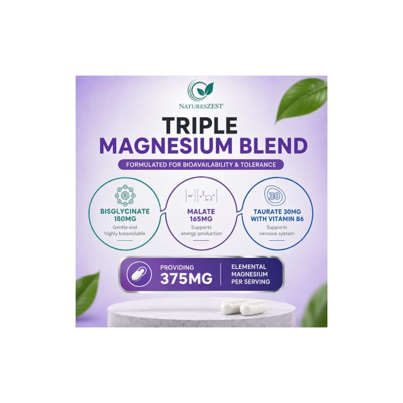 Magnesium Glycinate Complex -120 Capsules -Magnesium Glycinate Bisglycinate, Malate, Taurate