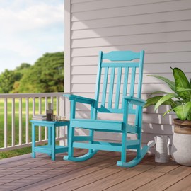 ONBRILL Outdoor Rocking Chair, All Weather Resistant HDPS Poly Rocker Chairs, Front Porch Rocker with 350 lbs Weight Capacity for Outdoor and Indoor-Blue