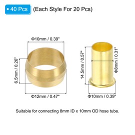 PATIKIL Brass Compression Sleeves Ferrules, 80 Pack 10mm ID x 10mm OD Hose Tube Brass Ferrule Brass Compression Insert Fitting Assortment Kit for Air Water Gas Pipe