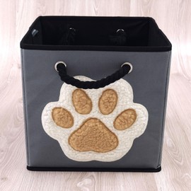 CAIT CHAPMAN HOME COLLECTION Collapsible Basket Storage Bin with Comfortable Handles Suitable for Storage of Dog Toys and Pets Accessories (Paw)