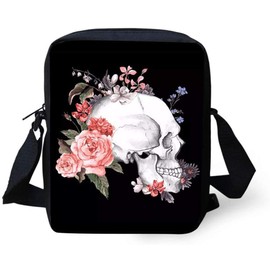 Belidome Sugar Skull Flower Design Crossbody Bag for Women Girls Casual Small Messenger Tote Lightweight