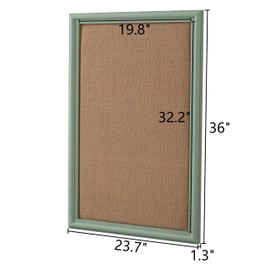 SOFE Linen Decorative Bulletin Board, Green Wood Framed 23" X 36" Office Fabric Board Organizer Wall, Pin Board for Picture Photo, Display Board for School, Home, Vision Board