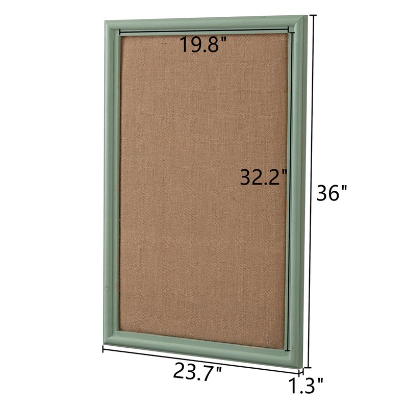 SOFE Linen Decorative Bulletin Board, Green Wood Framed 23" X