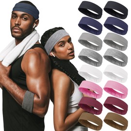 16Pcs Headbands for Women Hair Bands for Women's Non Slip Stylish Sports Hair Soft Cotton Cloth Stretchy Headbands for Women for Yoga Outdoor Exercise Running