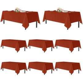 sancua Thanksgiving Tablecloths for 6 Foot Rectangle Tables, 8 Pack - Washable Polyester Fabric Fall Table Cloth for Holiday Party, Birthday, Banquet Reception, 54x108 Inch Rust