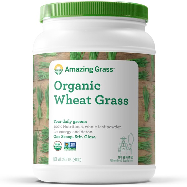 Amazing Grass Wheat Grass Powder: 100% Whole-Leaf Wheat Grass Powder for Energy, Detox & Immunity Support, Chlorophyll Providing Greens, 100 Servings