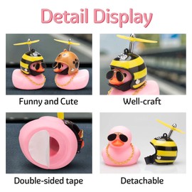 wonuu Pink Duck Car Dashboard Decorations Rubber Duck Car Ornaments Cool Duck with Propeller Helmet Sunglasses Gold Chain