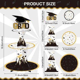 Graduation Cupcake Holder Decoration 3 Tier Congrats Grad Party Cupcake Stand Tower Cardboard Graduation Theme Dessert Stand for Graduation Party Supplies Favors (Black and Gold)