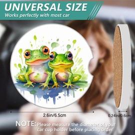 2 Pack Car Cup Holder Coasters - Watercolor Frog Absorbent Ceramic Coaster, Car Coasters for Cup Holders, Car Interior Accessories for Women Men