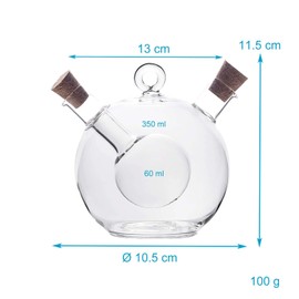 INTIRILIFE 2-in-1 Essig- und Ölspender aus Glas mit zwei Öffnungen - 350 ml / 60 ml Füllmenge - 13 x 10.5 x 11.5 cm - Ölflasche mit Korken Dekorativ