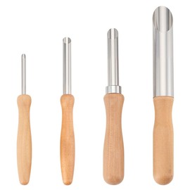 CRAFTYMELODY 4Pcs 4 Styles Straw Hole Punch Stainless Steel Circular Clay Hole Cutters Hole Puncher for Plastic Lids with Wood Handle Cup Lid Hole Cutter to Punch for Lemon Water and Milk Tea Lids