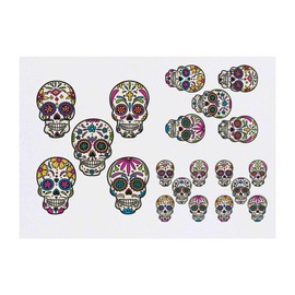 4 x 'Sugar Skulls' Temporary Tattoos - Water Resistant, Skin-Safe, Non-Toxic Transfers, Mixed Sizes (TO00014773)