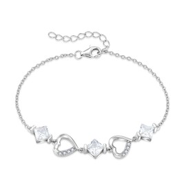 YL Heart Bracelet 925 Sterling Silver 5A Cubic Zirconia Bracelet Jewellery Gifts for Women Mother Girlfriend 16-19 cm, Silver, Cubic Zirconia